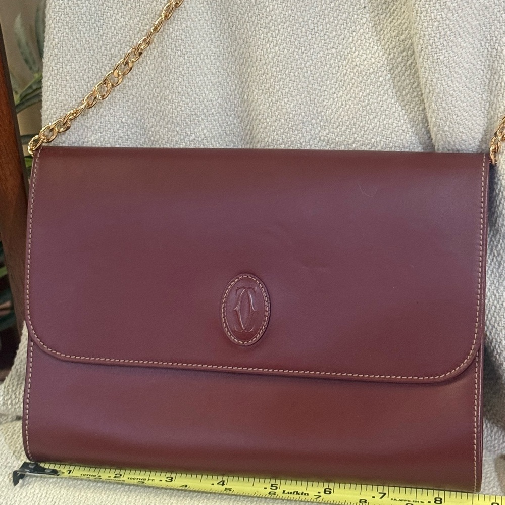 Cartier Burgundy Leather Clutch with After Market Gold Chain and Original Card